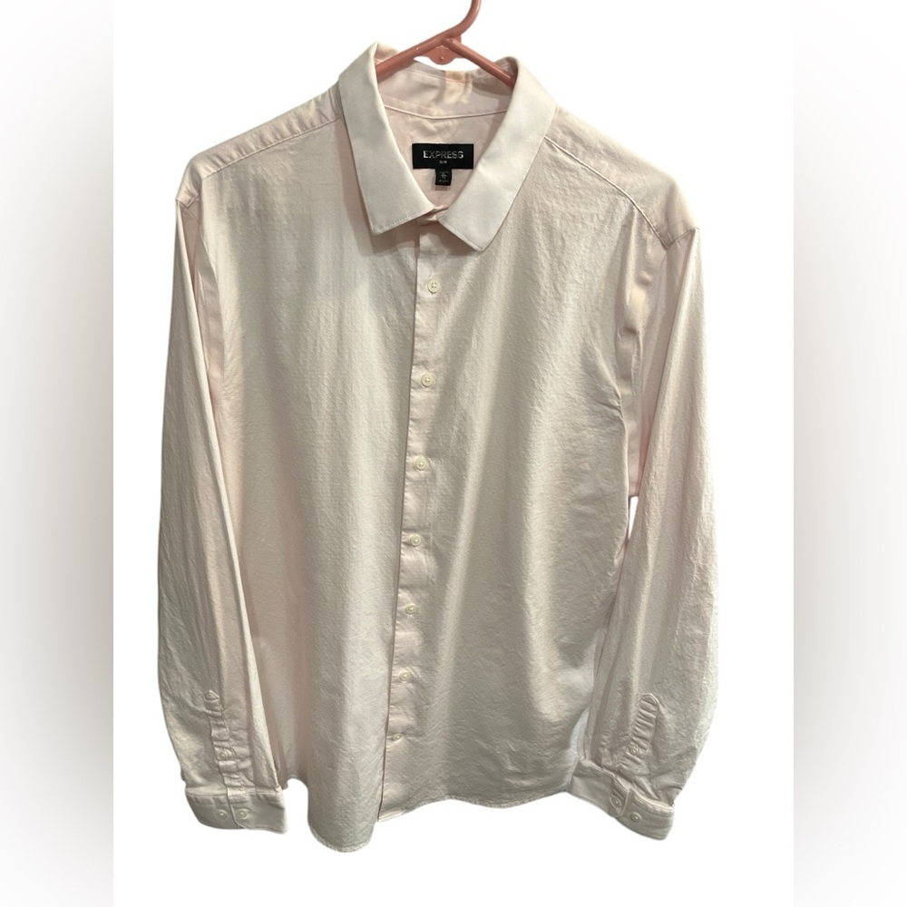 Express Men Light Pink Long Sleeve Collared Button Down Shirt-Slim-XL